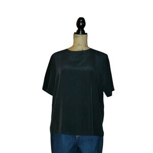 Christie & Jill Vintage Black Short Sleeve 100% Pure Silk Blouse Size Large